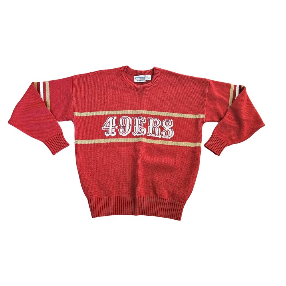 San Francisco 49ers Sweater Cliff Engle Pro Line, Red Gold Sz XL 1980s